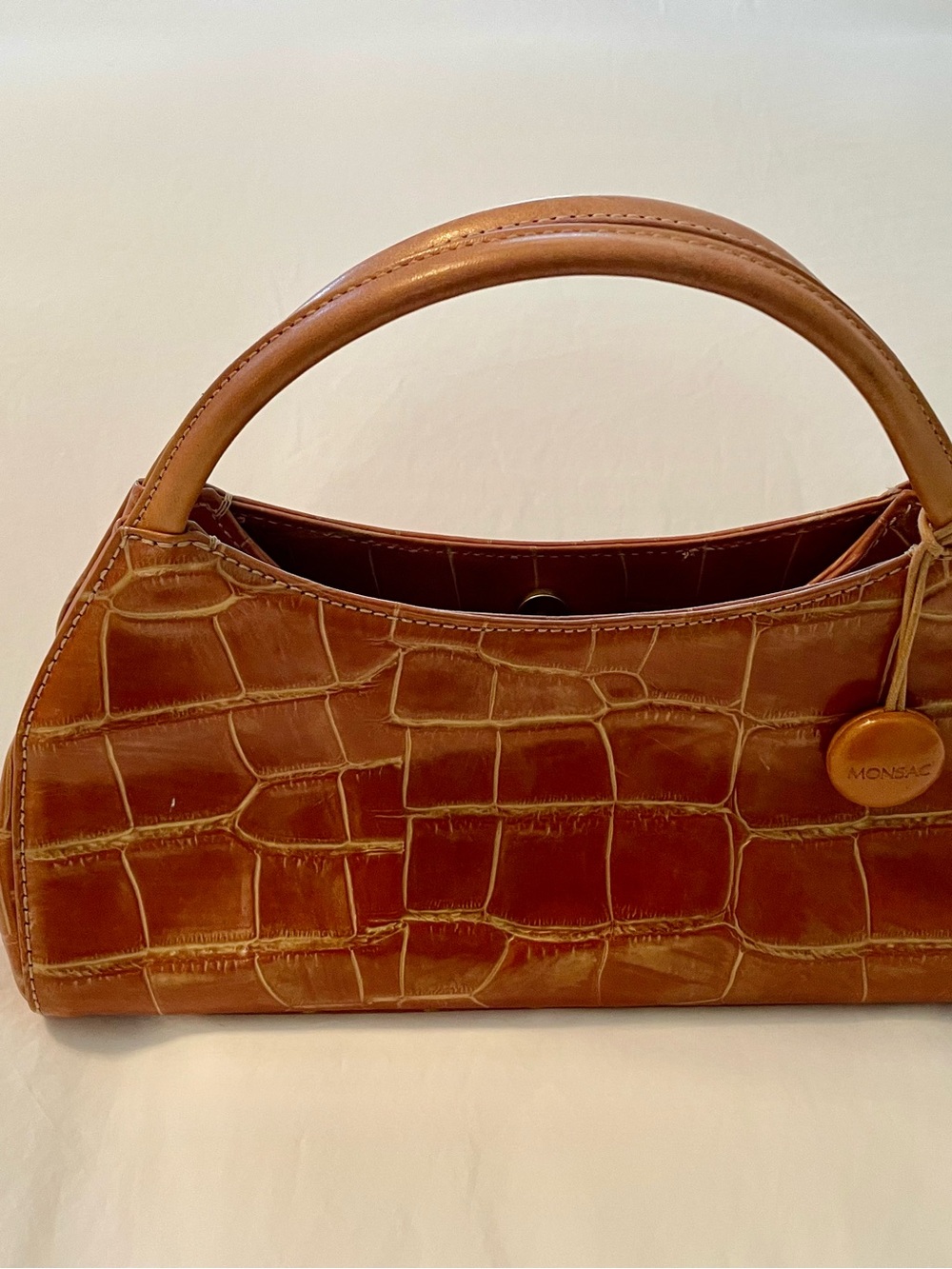 Vintage Monsac Croc Embossed Baguette Shoulder Bag Cognac Y2K